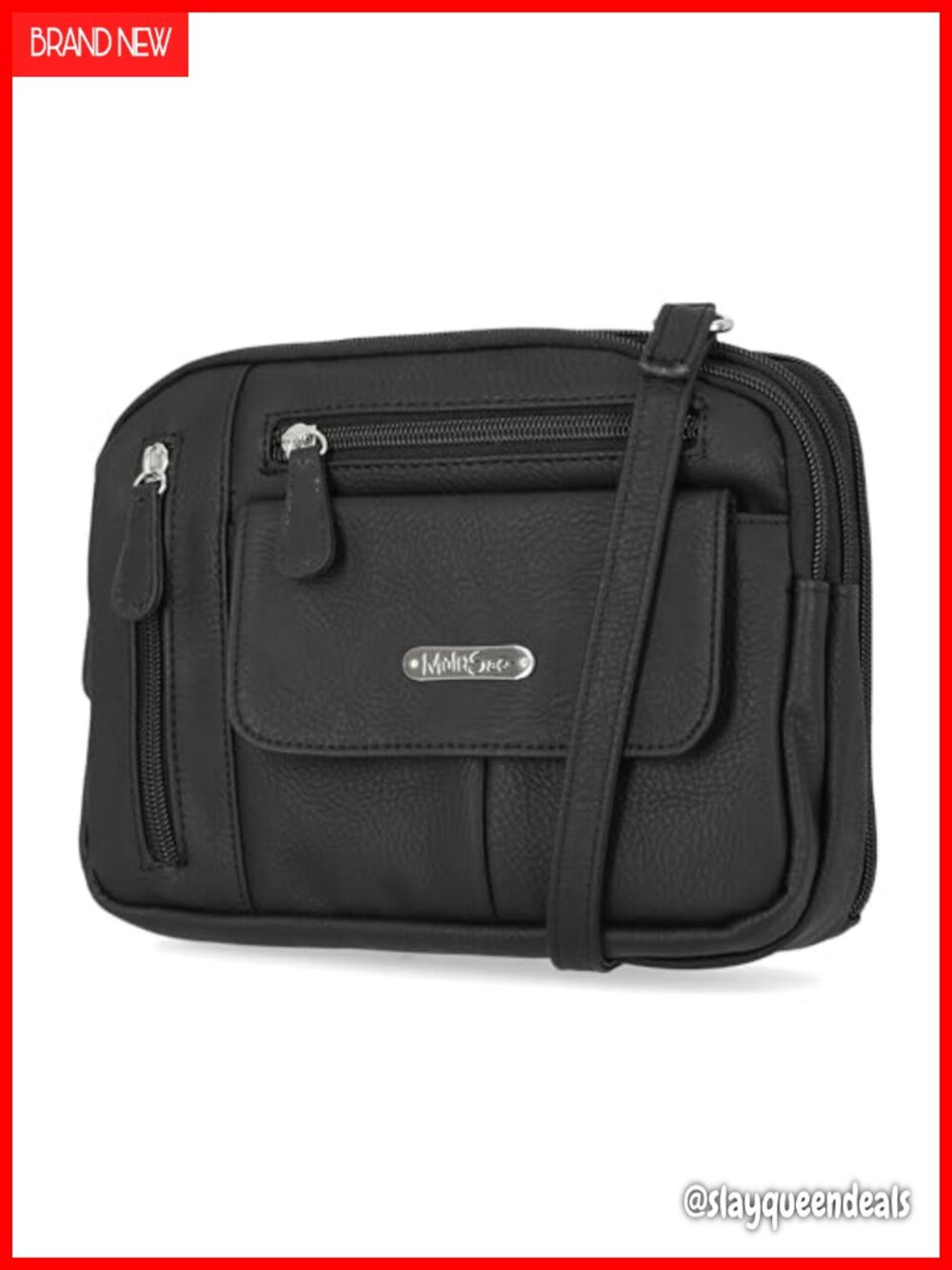 Vegan Leather Crossbody Bag Triple Zip Travel Purse Adjustable Strap